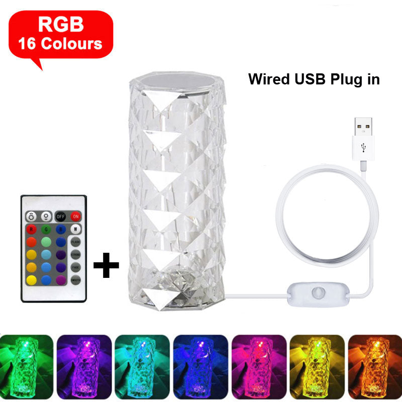 LED Rose Crystal Diamond Night Light - RGB Color Changing Night Light Lamp