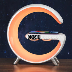 G-Shape Atmosphere Multifunctional Wireless Charging Station with Alarm Clock Stereo Speaker