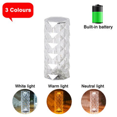 LED Rose Crystal Diamond Night Light - RGB Color Changing Night Light Lamp