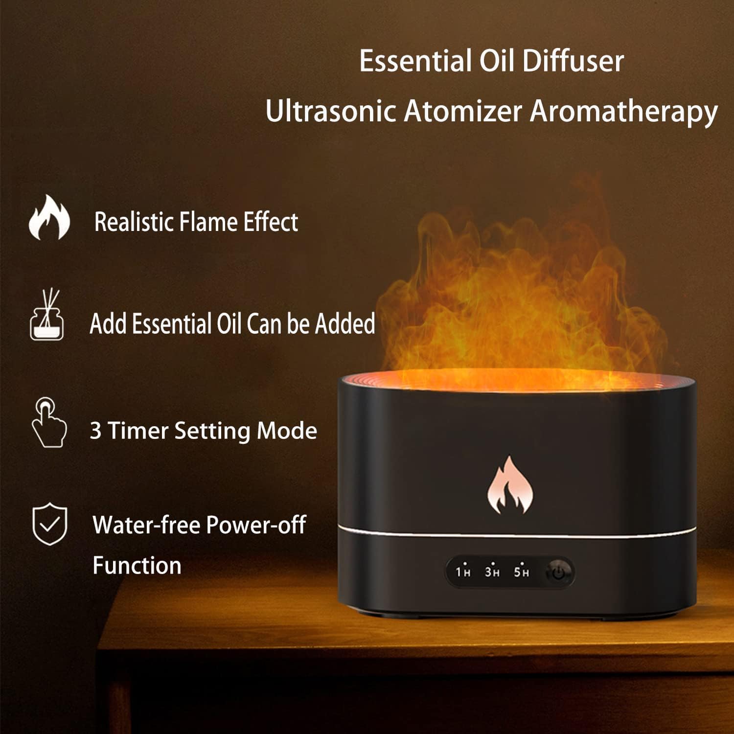 Flame Diffuser Humidifier - Aromatherapy Cool Mist Humidifier for Bedroom