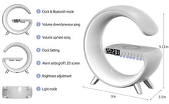 G-Shape Atmosphere Multifunctional Wireless Charging Station with Alarm Clock Stereo Speaker